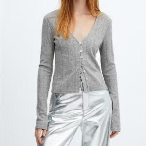 Mango Knitted T-Shirt with Buttons